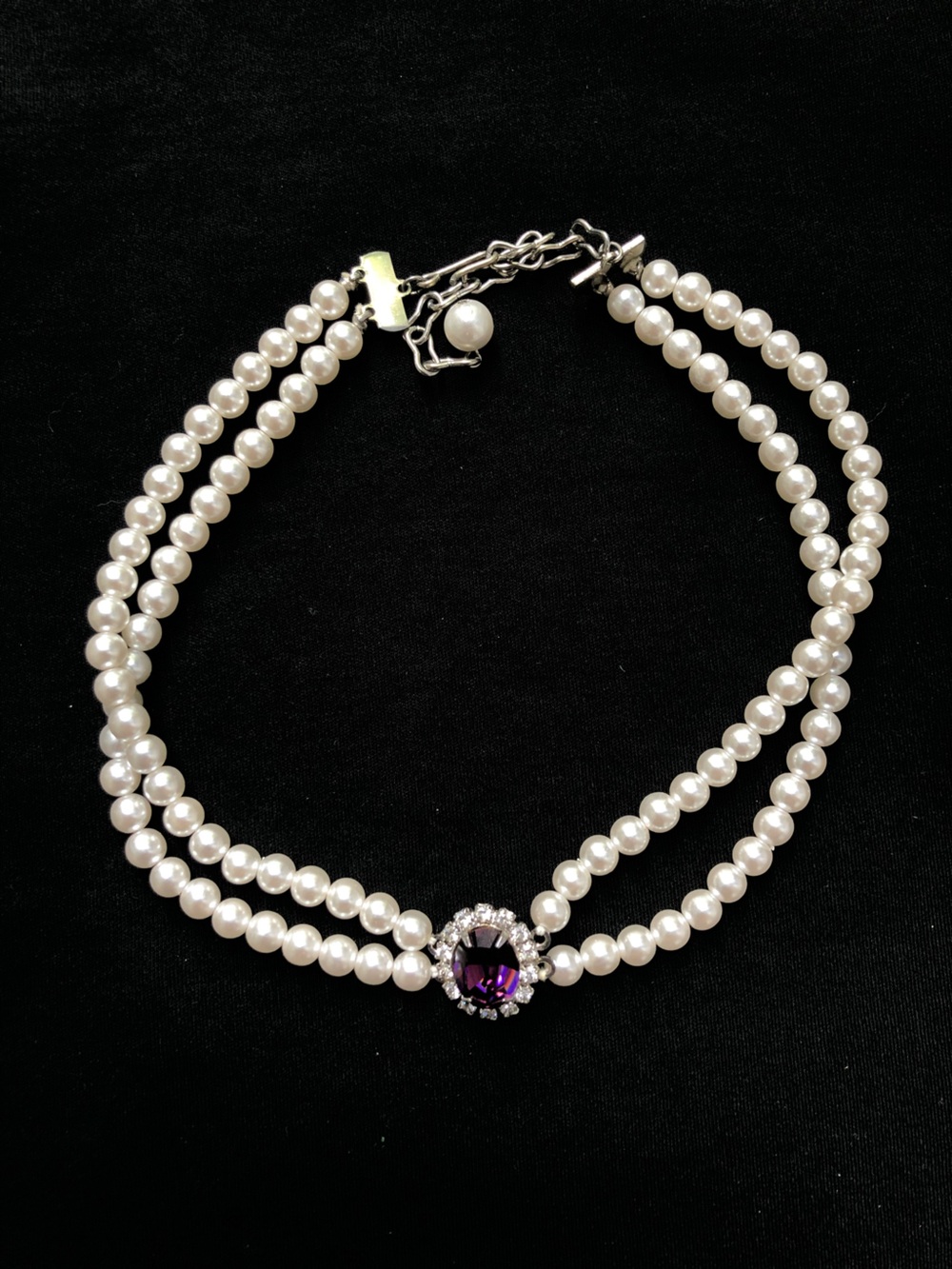 Vintage Pearl and Purple Glass Choker